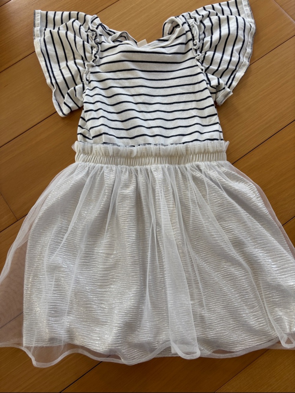 Jcrew Crew Cuts mix dress. Stripes with metallic tulle.